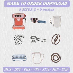 Espresso Print Embroidery Bundle, 9 Mini Coffee Icons (Digital Download)