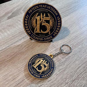 Counter-Strike 15-årig veteranmynt – 3D-tryckt medalj eller nyckelring (UV-tryckt)