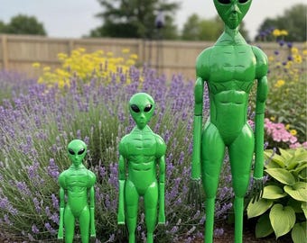 Metal UFO Green Alien | Garden Patio Decor | Southwestern Yard Art Sculpture | Handmade Outdoor Statue
