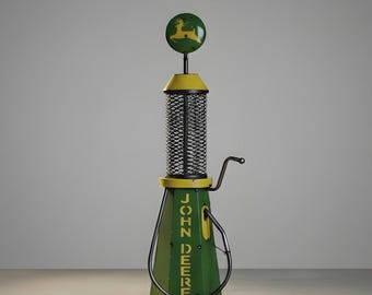 Antique Metal John Deere Gas Pump | Rustic ManCave Patio Decor | Garage Yard Art Sculpture | Dad Gift Outdoor Statue