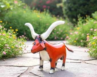 Metal Rustic Texas Longhorn | Garden Patio Decor | Southwestern Yard Art Sculpture | Handmade Outdoor Statue