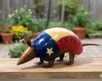 Familia de armadillos tejanos de metal / Decoración de jardín / Escultura artística estilo suroeste / Estatua para exteriores hecha a mano