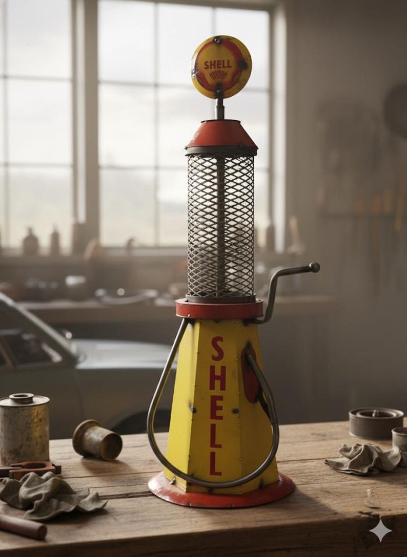 Antique Metal Shell Gas Pump | Rustic Mancave Patio Decor | Garage Yard ...