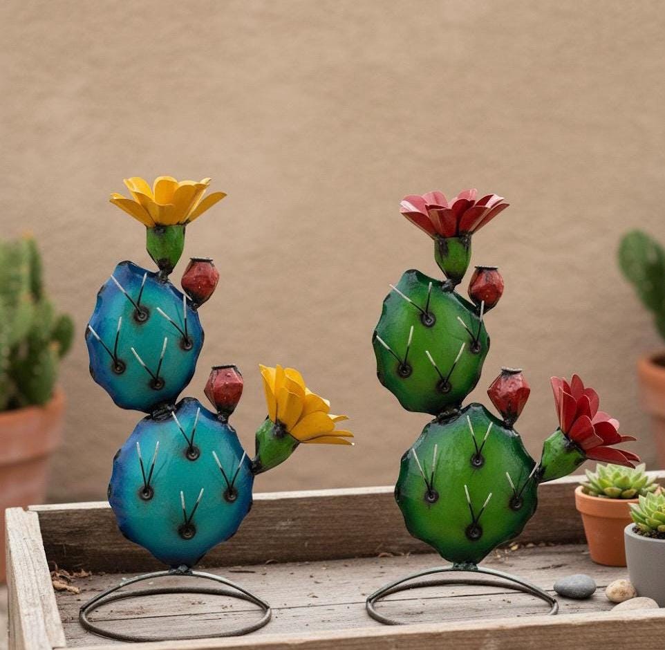 Metal Two Tone Prickly Pear Cactus | Garden Patio Decor | Southwestern ...
