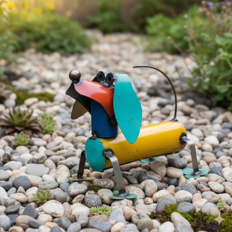 Metal Multicolor Dachshund Weenie Dog | Garden Patio Decor | Southwestern Yard Art Sculpture | Handmade Outdoor Statue bild 2