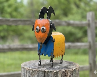 Metal Multicolor Rustic Goat | Garden Patio Decor | Southwestern Yard Art Sculpture | Handmade Outdoor Statue
