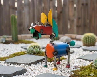 Metal Colorful Donkey | Garden Patio Decor | Southwestern Yard Art Sculpture | Handmade Outdoor Statue