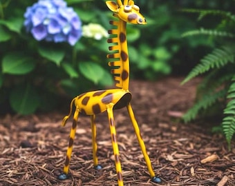 Jirafa africana de dibujos animados de metal / Decoración para jardín o patio / Escultura de arte para patio estilo suroeste / Estatua de exterior hecha a mano