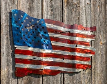 Metal American Flag Sign | Garden Patio Decor | USA Wall Yard Sculpture | Outdoor Statue | 4th of July Celebration