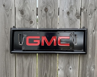 Metal GMC Truck Tailgate | ManCave Garage Dad Gift Decor | Rustic Hanging Sign Wall Art Sculpture | Outdoor Bar Statue