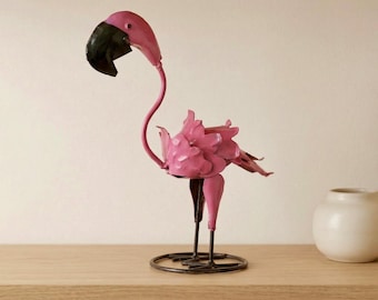 Metal Pink Flamingo Bird | Garden Patio Decor | Tropical Yard Art Sculpture | Handmade Pool Outdoor Statue