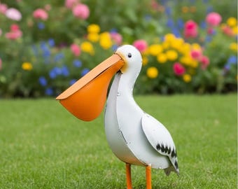 Metal Mini Pelican | Garden Patio Decor | Southwestern Yard Art Sculpture | Handmade Outdoor Statue