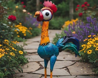 Metal Hei Hei Rooster Chicken | Garden Patio Decor | Southwestern Yard Art Sculpture | Handmade Outdoor Statue