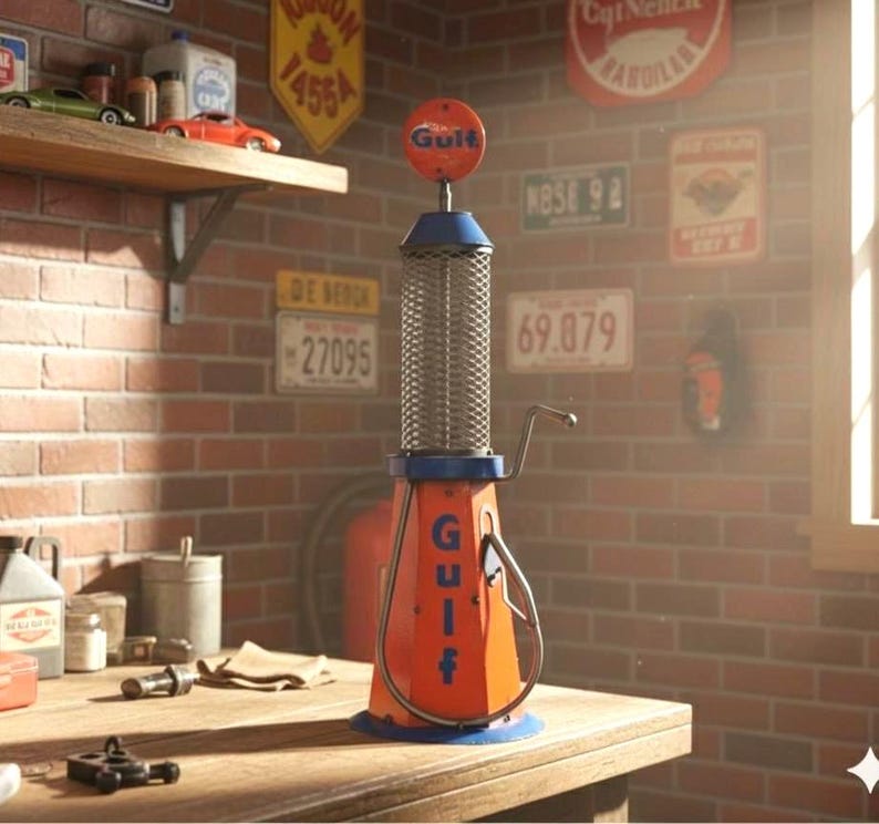 Antique Metal Gulf Gas Pump | Rustic Mancave Patio Decor | Garage Yard ...