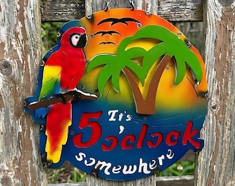 Metal 5 O Clock Margaritaville Sign | Pool Patio Decor | Nautical Bar Wall Art Sculpture | Outdoor Statue