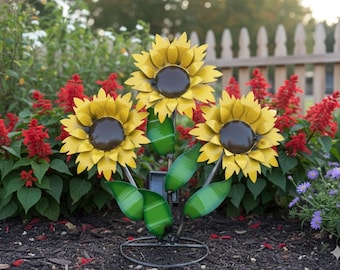 Ramo de girasoles 3D de metal / Decoración para jardín o patio / Escultura de arte para jardín estilo suroeste / Estatua para exteriores