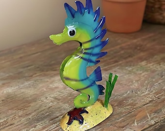 Metal Colorful Seahorse | Fish Yard Art Decor | Nautical Ocean Art Sculpture | Coastal Outdoor Statue