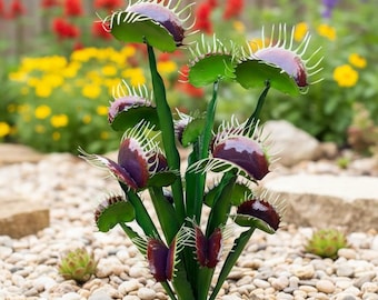 Metal Venus Flytrap Plant | Garden Patio Decor | Southwestern Yard Art Sculpture | Outdoor Carnivorous Statue