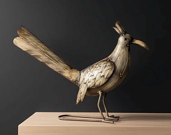 Metal Rustic Patina Roadrunner | Garden Patio Decor | Southwestern Yard Art Sculpture | Handmade Outdoor Statue