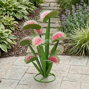 Giant Metal Handpainted Venus Flytrap Plant | Garden Patio Decor | Southwestern Yard Art Sculpture | Outdoor Carnivorous Statue