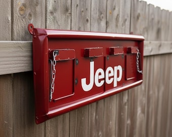 Metal Jeep Truck Tailgate | ManCave Garage Dad Gift Decor | Rustic Hanging Sign Wall Art Sculpture | Outdoor Bar Statue