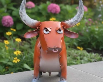 Metal Longhorn Bull | Garden Patio Decor | Southwestern Yard Art Sculpture | Handmade Outdoor Statue