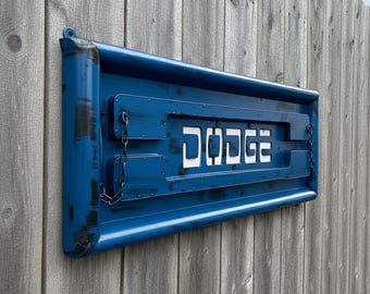Metal Vintage Dodge Truck Tailgate | ManCave Garage Dad Gift Decor | Rustic Hanging Sign Wall Art Sculpture | Outdoor Bar Statue