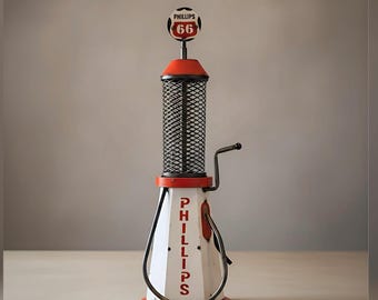 Antique Metal Phillips 66 Gas Pump | Rustic ManCave Patio Decor | Garage Yard Art Sculpture | Dad Gift Outdoor Statue