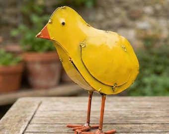 Pollito de metal / Decoración para jardín y patio / Escultura de arte de estilo suroeste para exteriores / Estatua de gallo hecha a mano para exteriores