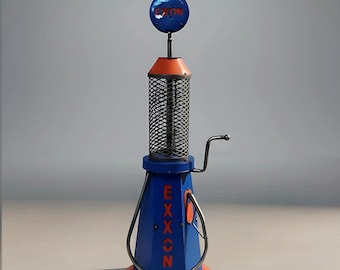Antique Metal Exxon Gas Pump | Rustic ManCave Patio Decor | Garage Yard Art Sculpture | Dad Gift Outdoor Statue