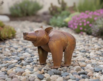 Oso pardo grizzly rústico de metal / Decoración para jardín o patio / Escultura de arte para patio estilo suroeste / Estatua de exterior hecha a mano