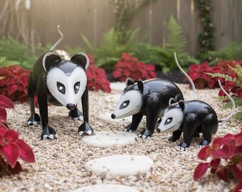 Metal Possum Opossum | Garden Patio Decor | Southwestern Yard Art Sculpture | Handmade Outdoor Statue