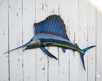 Metal Sailfish Marlin | SwordFish Wall Art Decor | Nautical Ocean Art Sculpture | Coastal Outdoor Statue