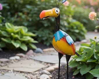 Metal Kevin Up Bird | Garden Patio Decor | Southwestern Yard Art Sculpture | Handmade Outdoor Statue