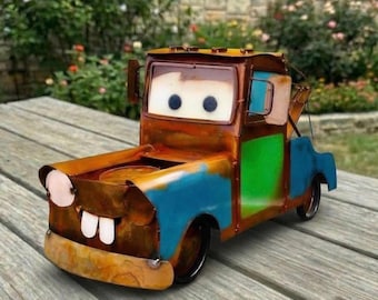 Rustic Metal Tow Mater Truck Cars Character | Yard Art Radiator Springs Garage Gift Decor | Outdoor Sculpture