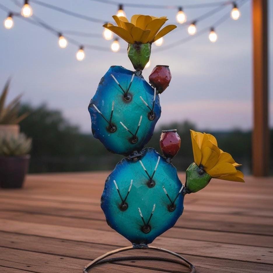 Metal Two Tone Prickly Pear Cactus | Garden Patio Decor | Southwestern ...