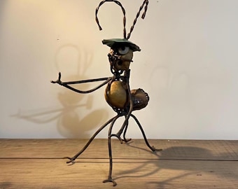 Metal Ant Bottle Holder Rustic Handmade Recycled Metal Art Made