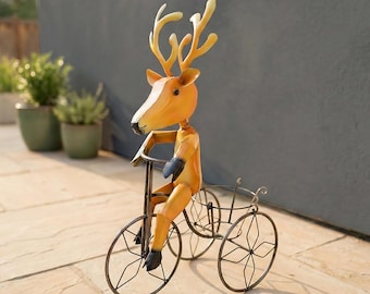 Metal Deer Reindeer Tricycle Planter | Garden Patio Decor | Southwestern Yard Art Sculpture | Handmade Outdoor Statue