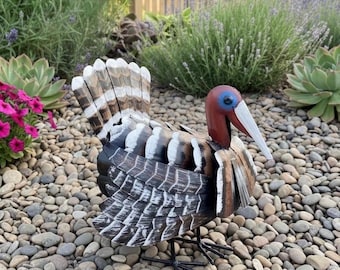 Pavo de metal pintado para Acción de Gracias / Decoración para jardín o patio / Escultura de arte para patio estilo suroeste / Estatua de exterior hecha a mano