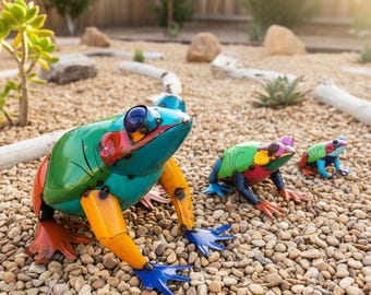 Handmade Metal Multicolor Frog | Yard Art Garden Decor | Artisan