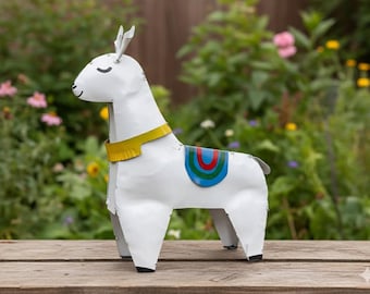 Metal Colorful Llama | Garden Patio Decor | Southwestern Yard Art Sculpture | Handmade Outdoor Statue