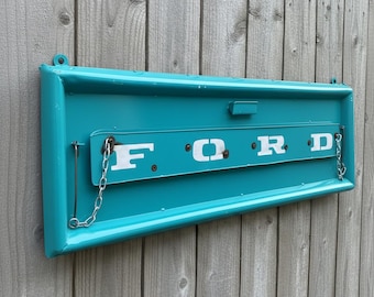 Metal Vintage Ford Truck Tailgate | ManCave Garage Dad Gift Decor | Rustic Hanging Sign Wall Art Sculpture | Outdoor Bar Statue