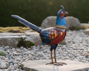 Metal Pheasant Bird Peacock | Garden Patio Decor | Southwestern Yard Art Sculpture | Handmade Outdoor Statue