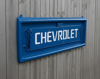 Metal Chevy Truck Tailgate | ManCave Garage Chevrolet Dad Gift Decor | Rustic Hanging Sign Wall Art Sculpture | Outdoor Bar Statue