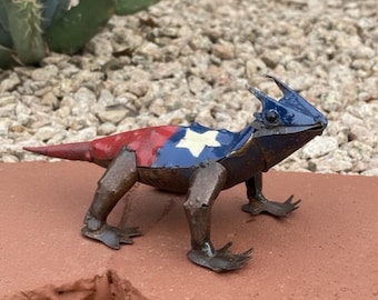 Mini lagarto cornudo de Texas de metal / Decoración para jardín y patio / Escultura de arte para exteriores de estilo suroeste