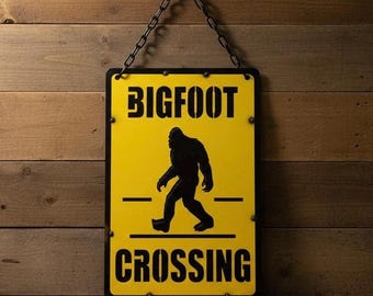 Señal de cruce de metal BigFoot / Decoración de bar y patio / Escultura de pared / Estatua divertida para exteriores