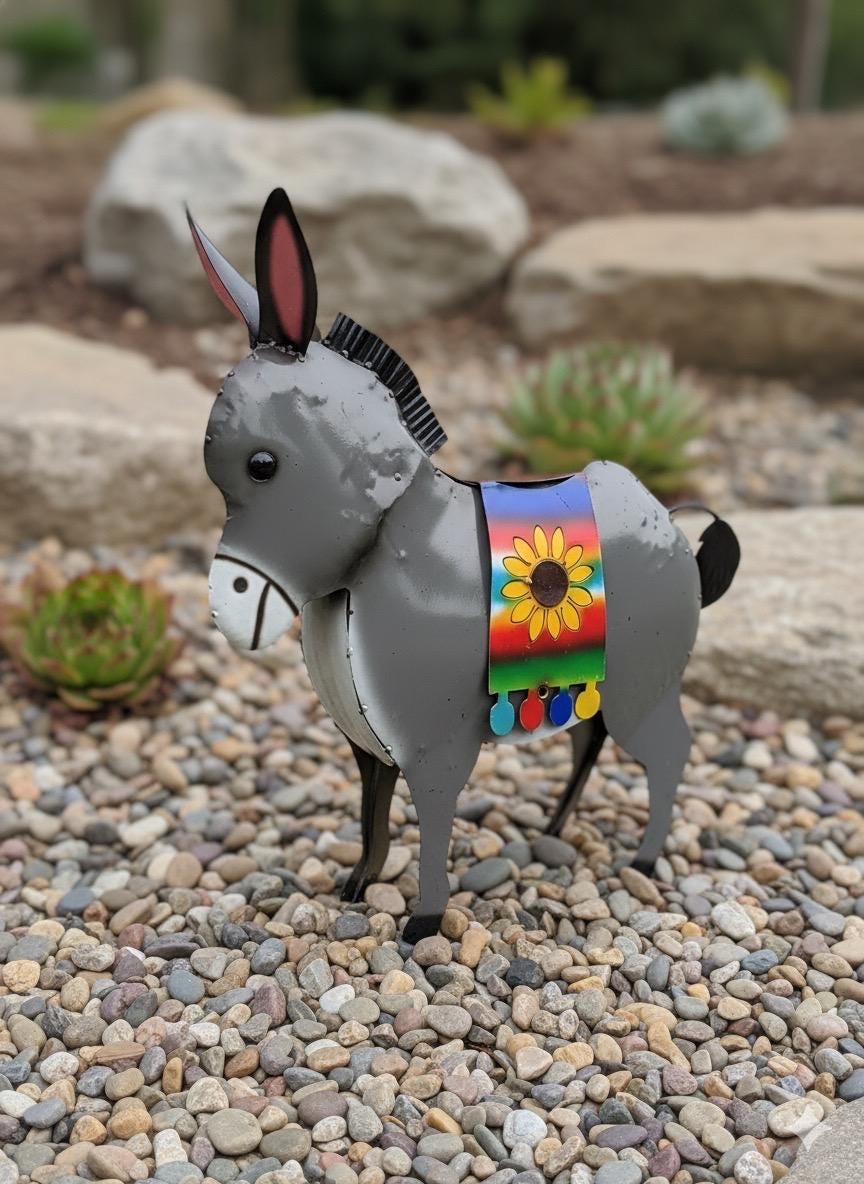Metal Mexican Robe Donkey | Garden Patio Decor | Southwestern Yard