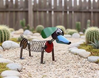 Metal Slink Toy Dachshund Winnie Dog | Garden Patio Decor | Southwestern Yard Art Sculpture | Handmade Outdoor Statue