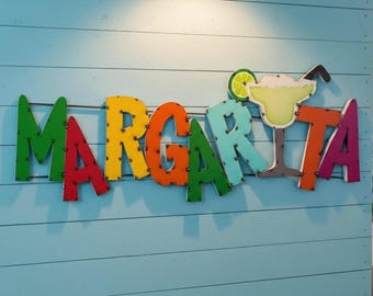 Metal Margarita Sign | Colorful Garden Patio Decor | Southwestern Yard Art Sculpture | Outdoor Bar ManCave Gift