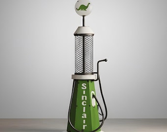 Antique Metal Sinclair Dino Gas Pump | Rustic ManCave Patio Decor | Garage Yard Art Sculpture | Dad Gift Outdoor Statue